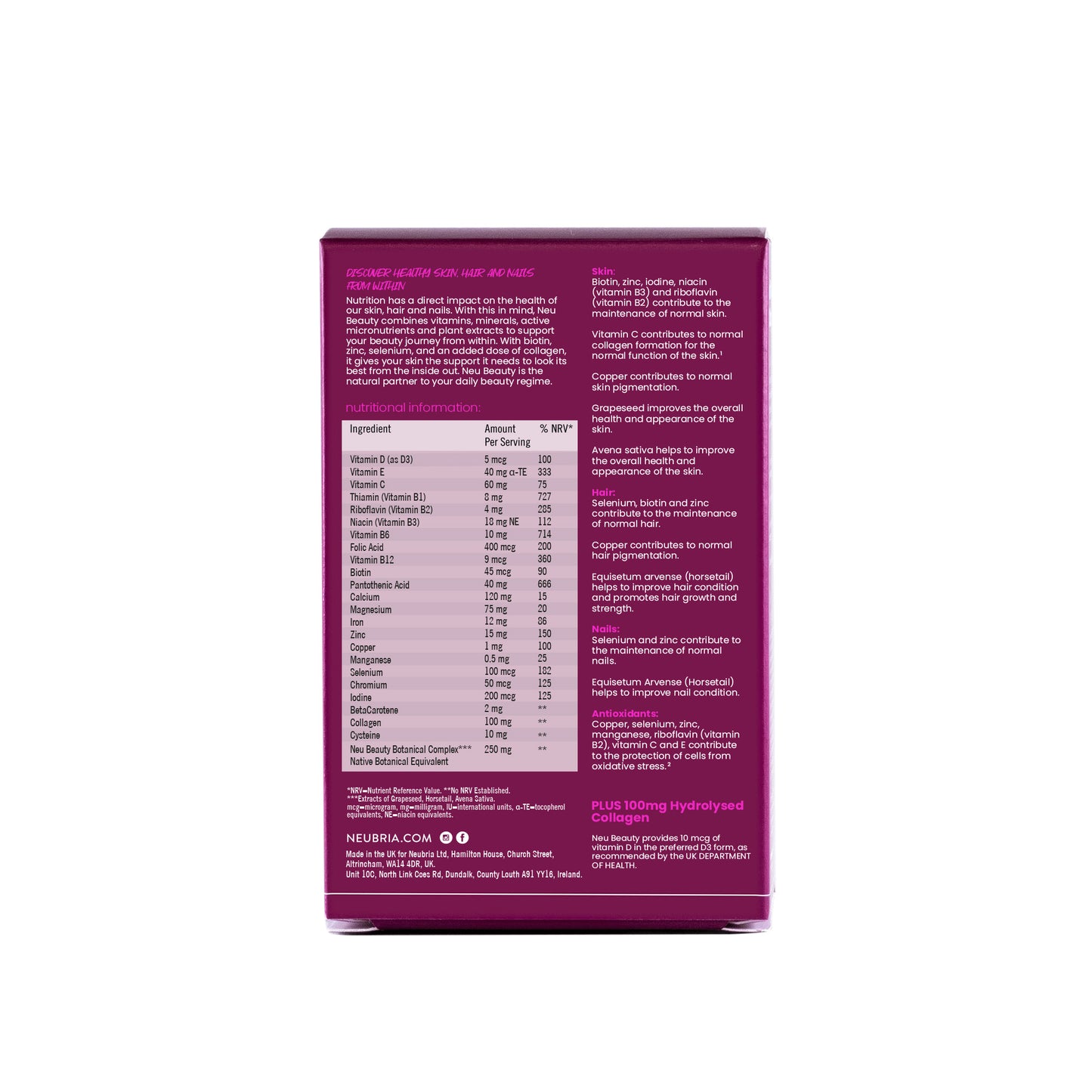 Neubria Neu Beauty, Hair, Skin & Nails 30’s (Blister)